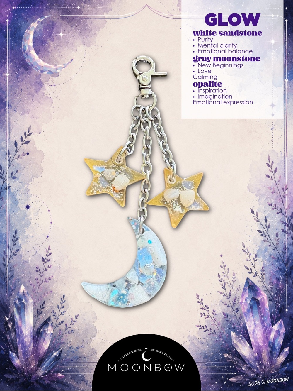 Moonbow GLOW Charm - White Sandstone, Opalite, Gray Moonstone